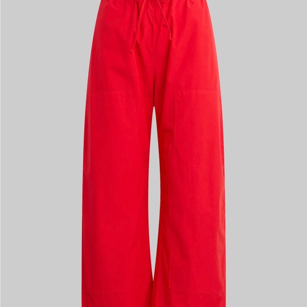 LESET Wide-Leg Drawstring Pants in Red